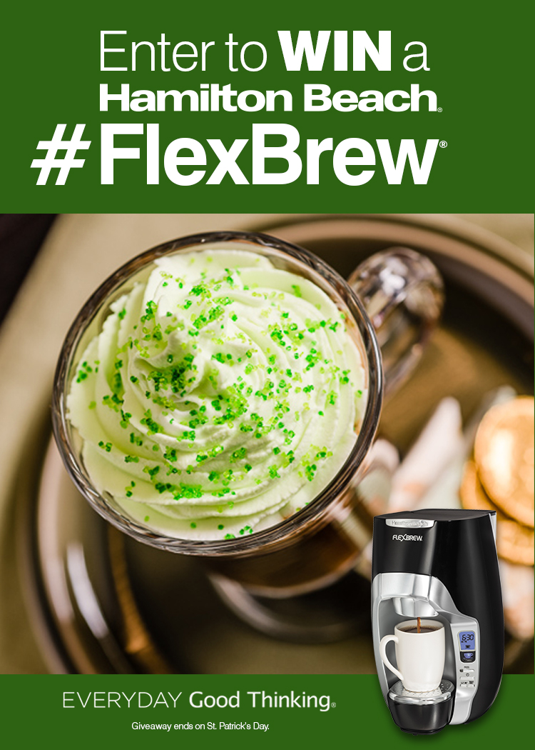 Get the St. Patrick's Day Mocha with Green Whipped Cream recipe and ENTER TO WIN a @hamiltonbeach #FlexBrew Single-Serve Coffee Maker on EverydayGoodThinking.com - Ends 3/17!